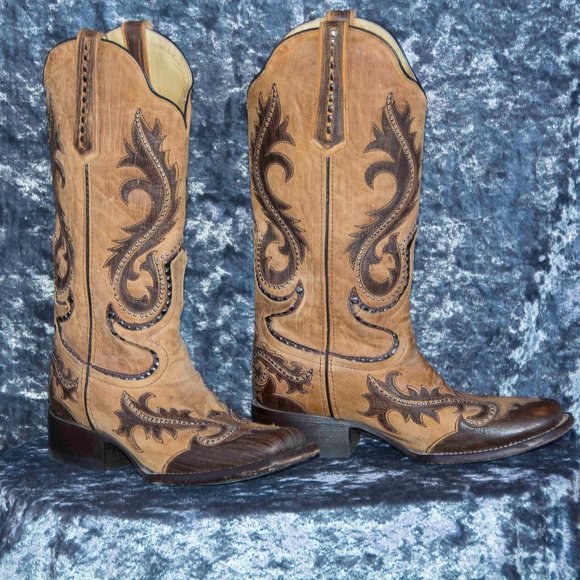 Corral Square Toe Cowboy Boot Brown & Tan 10 - Picture 6 of 15